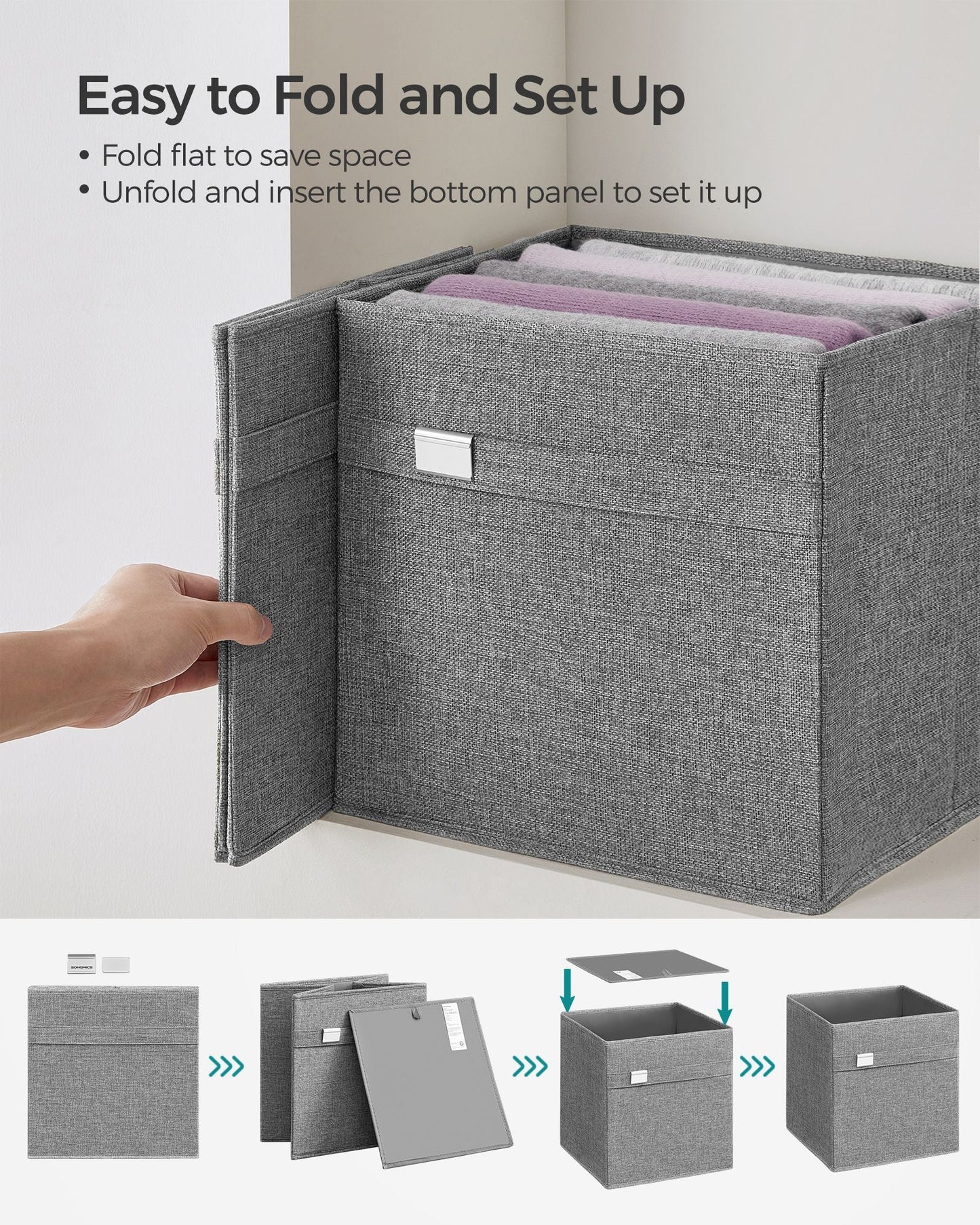 Set of 4 Storage Cubes with Double Handles Dove Gray L