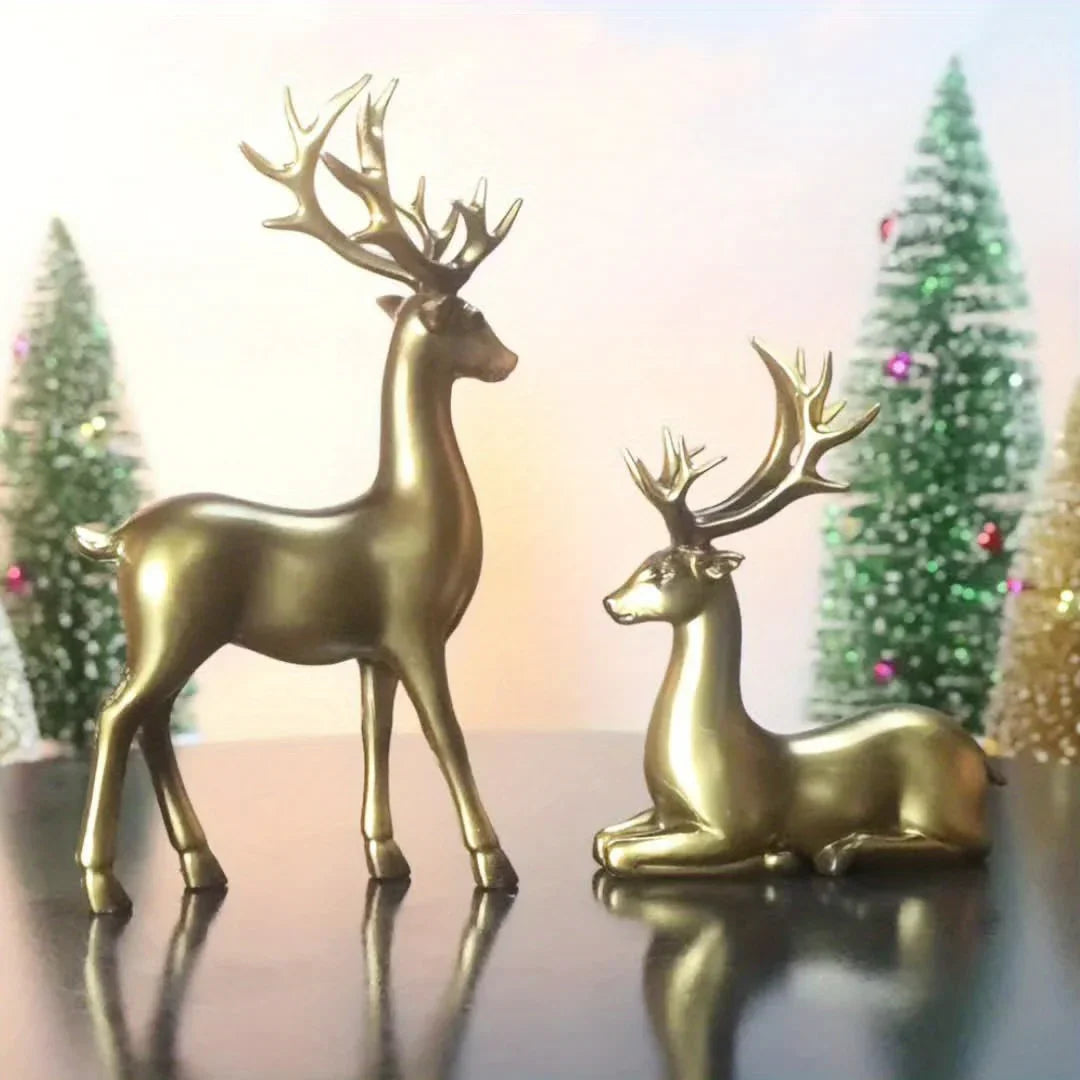 Resin Deer Figurines Black and Golden Color