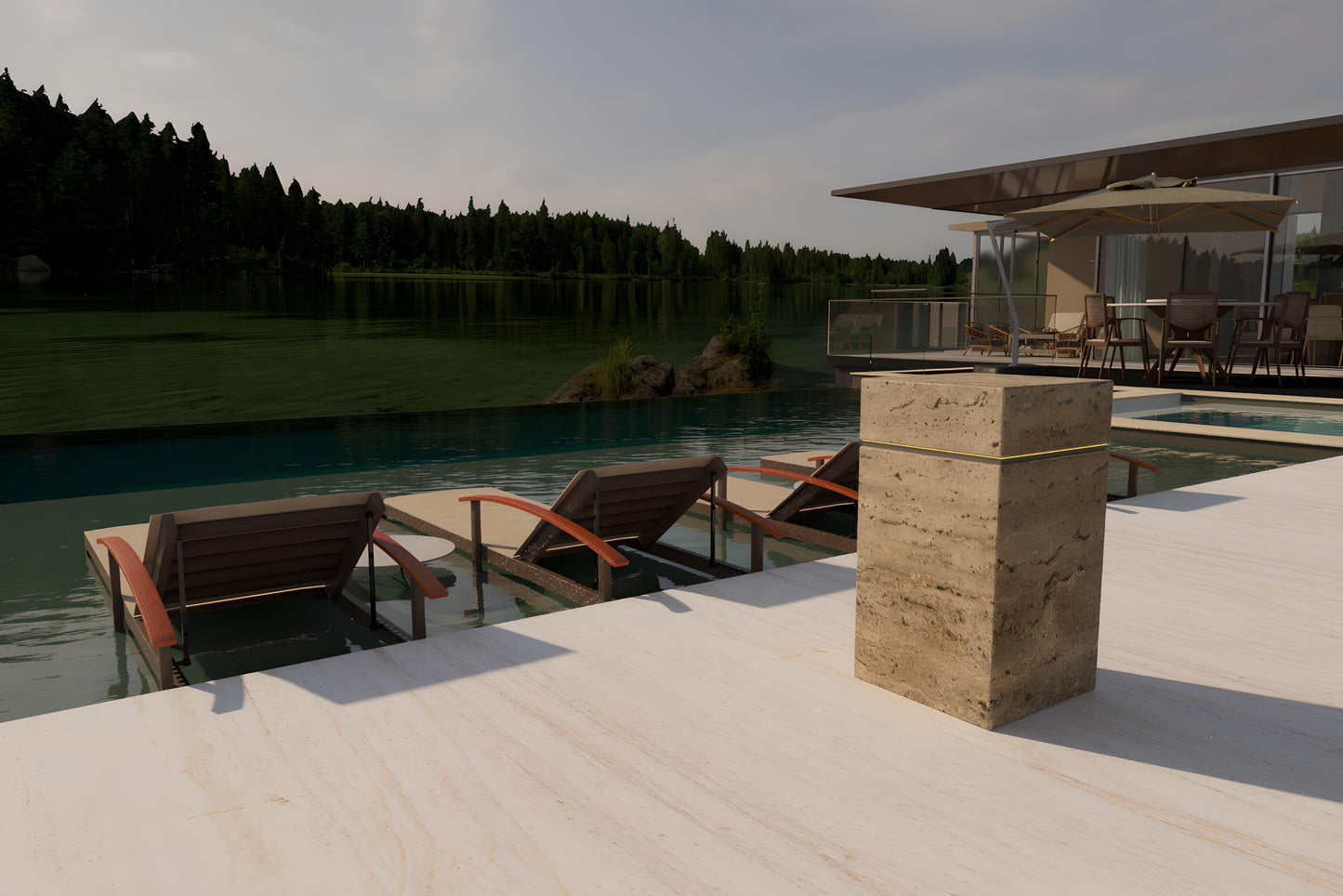 Luxury Travertine Marble Side Table with LED Illumination