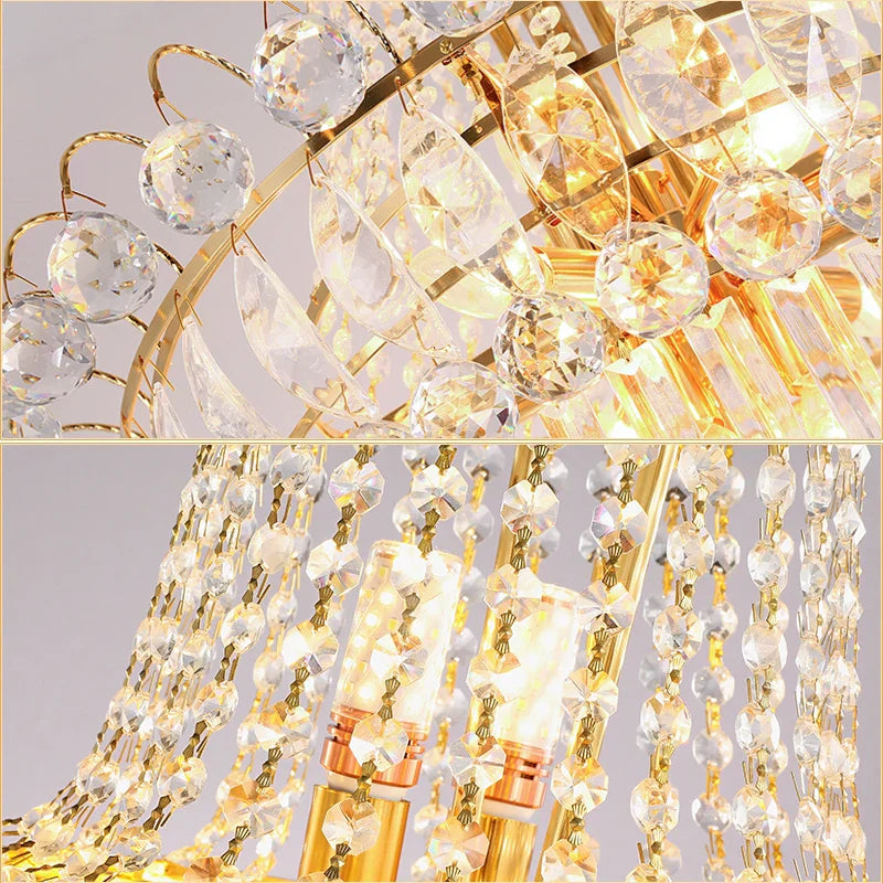 European-Style Duplex High Ceiling Chandelier - Golden Elegance for Grand Halls and Stairwell Luxury