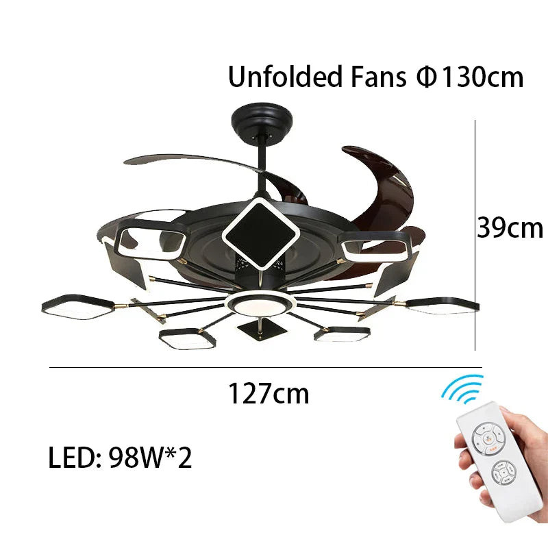 Nordic Ceiling Fans with LED Light - Remote Control Silent Retractable Blades Lamp for Home