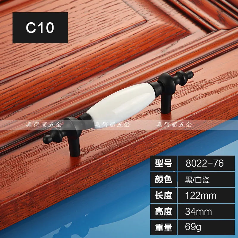 European Ceramic Cabinet Handles – Black and White Wardrobe Drawer Pulls for Kitchen and Furniture
