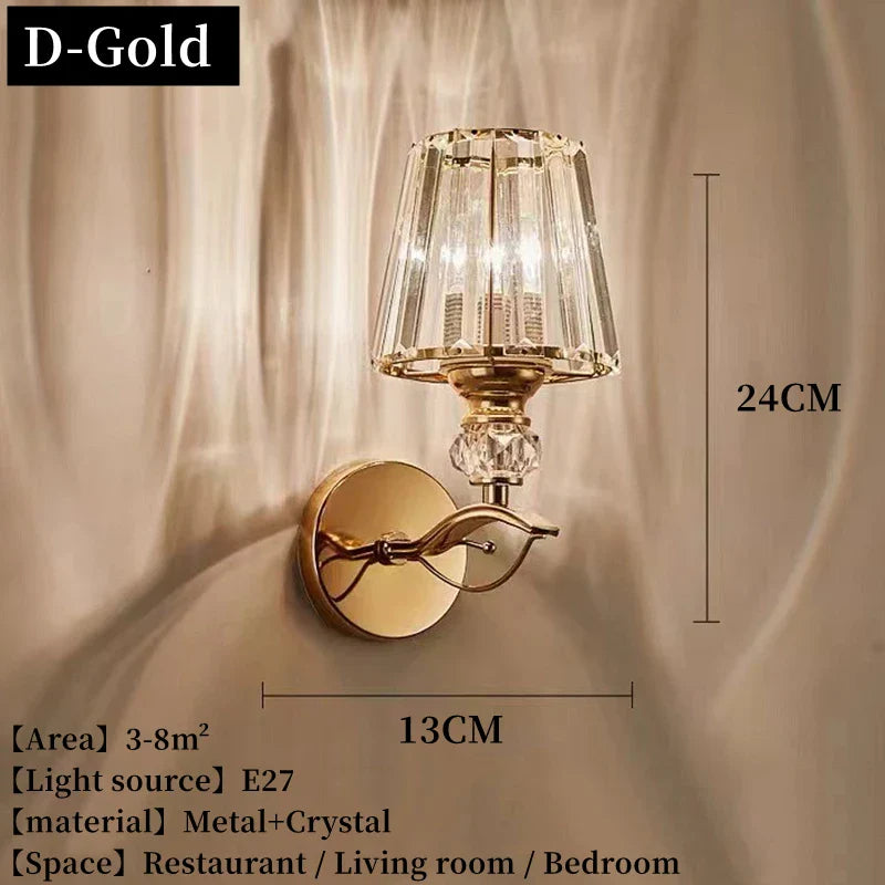 Modern Luxury Gold Wall Lamp - Nordic Creative Crystal Sconce for Living Room, Hallway, Bedside, and Indoor Decoration with Metal LED Wall Light