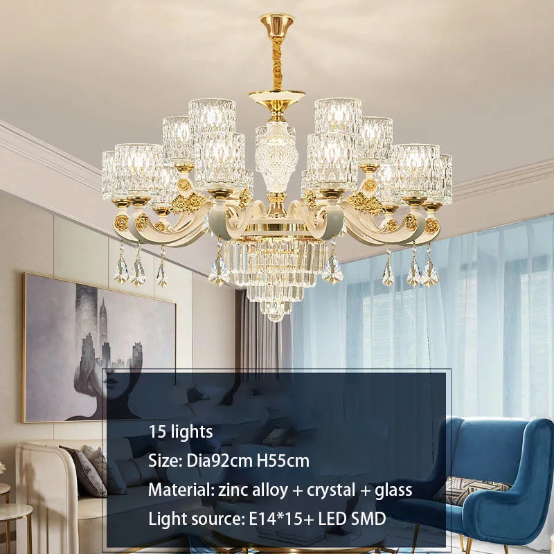 Elegant European Style Crystal Chandelier - A Light Luxury Atmosphere Fixture for Living Rooms, Bedrooms, Dining Areas, and Villas
