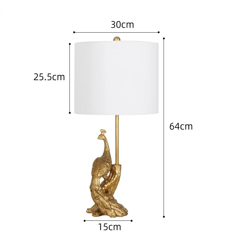 American Retro Peacock LED Table Lamp - Elegant Decorative Desk Lamp for Bedroom, Office, and Hotel