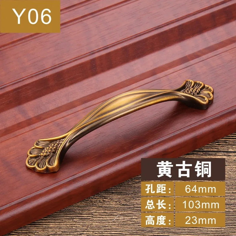 Antique Yellow Bronze Cabinet Handles - Brushed Vintage Drawer Pulls for Kitchen and Wardrobe Doors