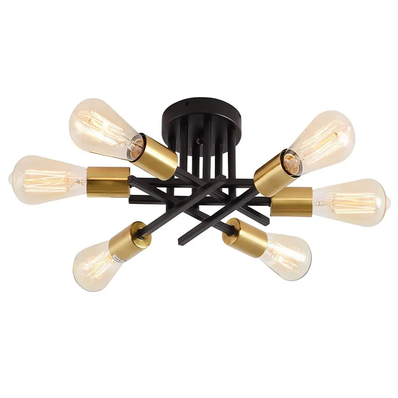 Sputnik Semi Flush Mount Chandelier - Contemporary Mid-Century Black Ceiling Light Fixture