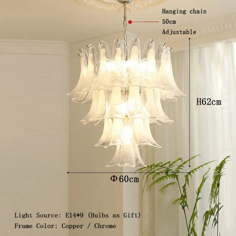 Elara White Petal Glass LED Chandelier for Staircase & Villa Décor