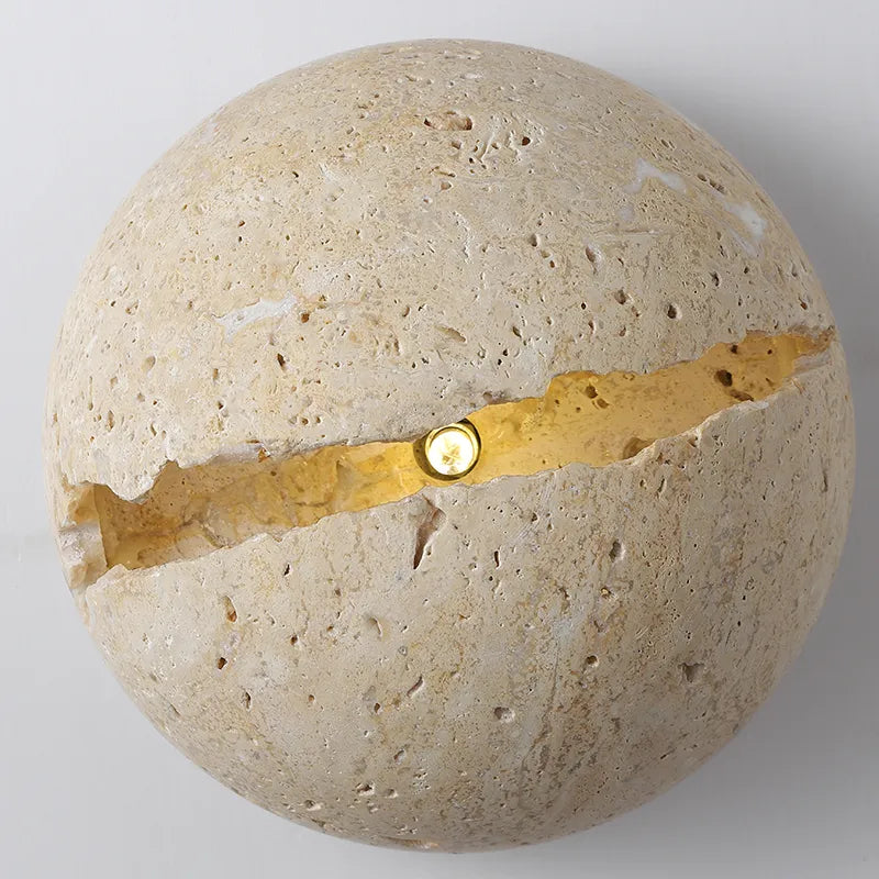 Retro Dinosaur Egg-Shaped Natural Stone Art Wall Lamp - Yellow Travertine Hemisphere LED Sconce for Atmospheric Corridor Lighting