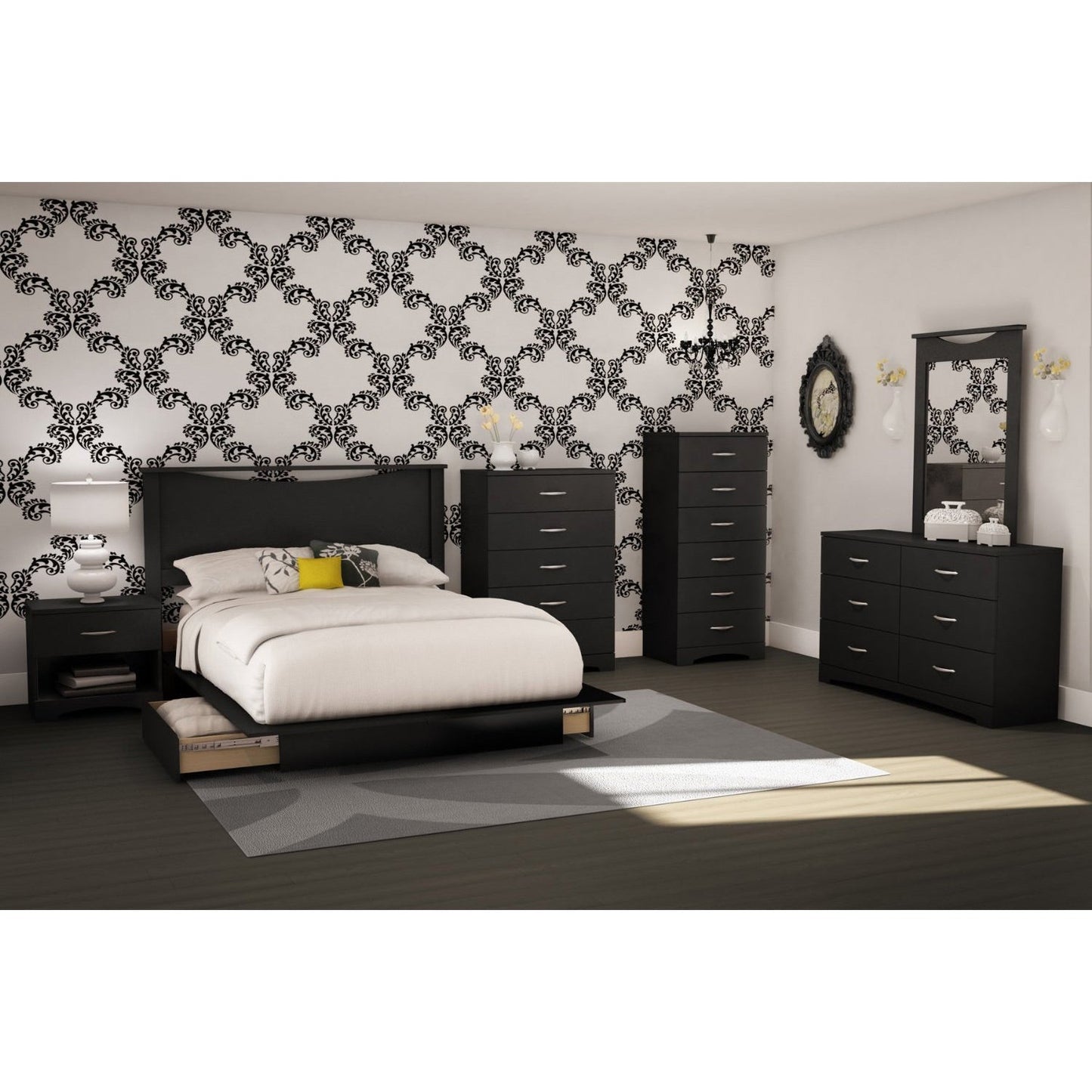 Black 6-Drawer Chest for Contemporary Bedroom