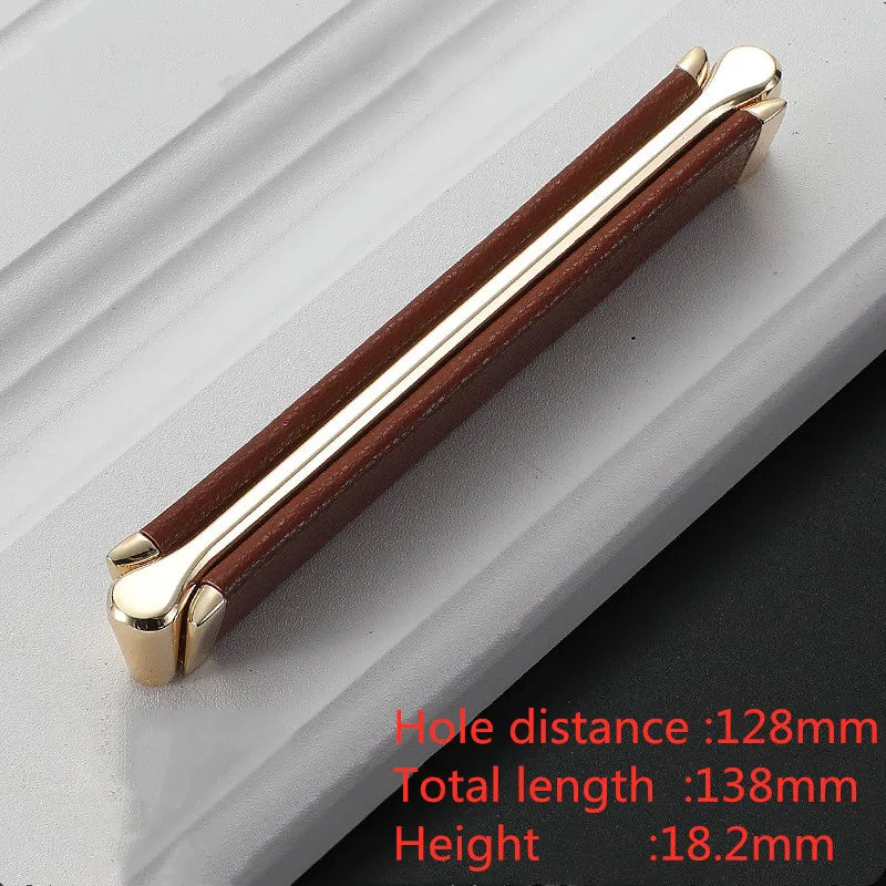 Modern Leather and Zinc Alloy Cabinet Handle – Elegant Drawer Pulls for Kitchen, Wardrobe, and Furniture (96mm)
