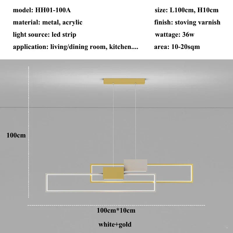 Sleek LED Rectangular Pendant Lights - Contemporary Lighting for Living, Dining, Kitchen, and More