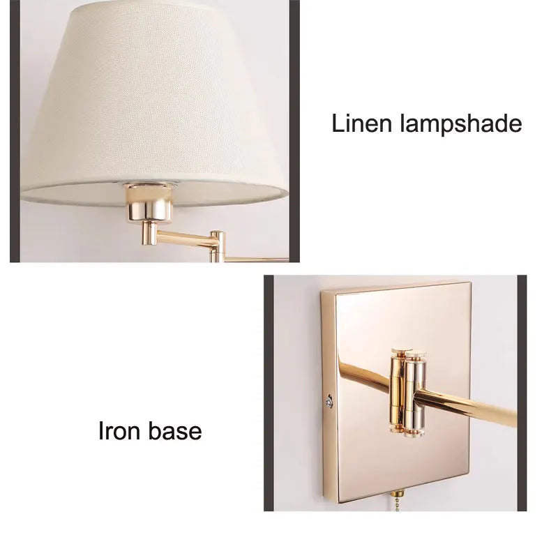 Nordic Adjustable Long Arm Folding Fabric Wall Lamp - Stylish Bedroom Bedside Light for Office, Hotel, Stair, Study, and Reading