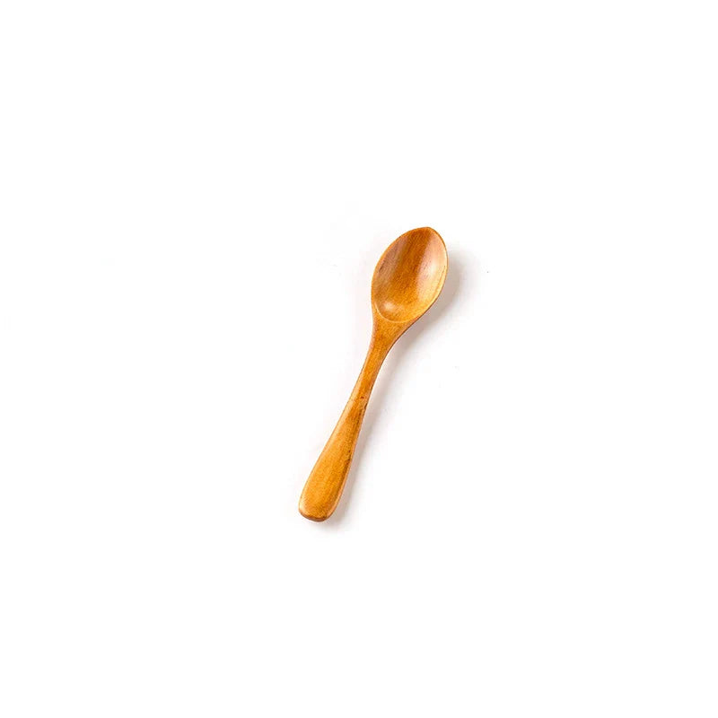 1PC Household Small Wooden Spoon Coffee And Milk Tea Stirring Honey Natural Ellipse Ladle Kitchen Tableware