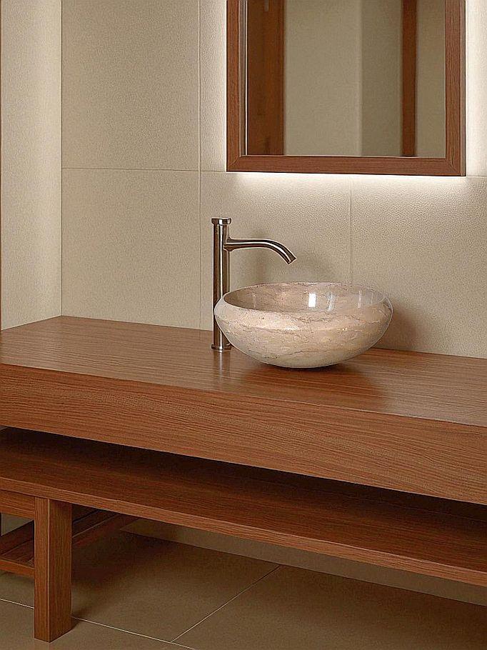 Bathroom Sink of Sahara Beige Marble - 16 inches Round