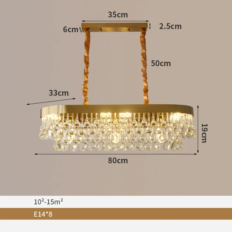 Elegant Round Water Drop Golden Chandelier - A Postmodern Light Luxury Fixture for Living Rooms, Bedrooms, and Dining Spaces