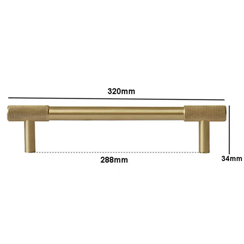 Solid Brass Knurled Cabinet Handles – Satin Gold Long Wardrobe Bar Pulls and Drawer T-Bars