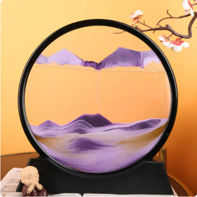 7 Inch 3D Flowing Sand Painting Art Hourglass Mountain View Sports Display Mobile Sand Table Office Living Room Home Decorations