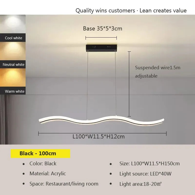 Sleek LED Wave Pendant Light - Minimalist Elegance for Dining Rooms and Creative Restaurant Decor