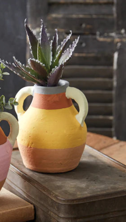 Color Blocked Terra Cotta Vase