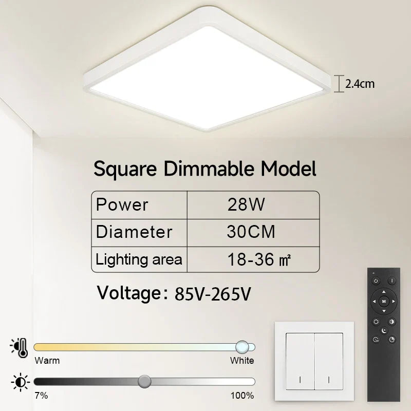 Smart LED Ceiling Lamp with Dimmable App Control - Modern Square Ceiling Light for Kitchen, Living Room, and More