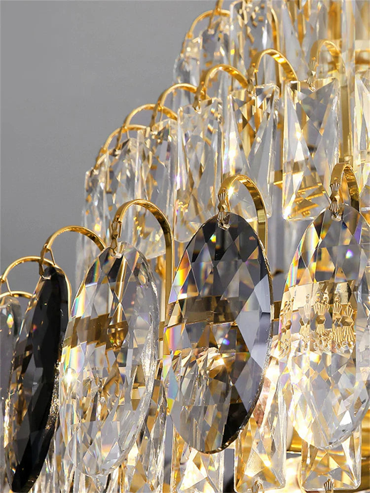 Modern Luxury Staircase Chandelier - Golden Elegance with Crystal Accents for Duplex Buildings, High Ceilings, and Decorative Lighting