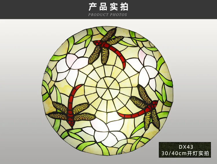 Tiffany Stained Glass Round Ultra-Thin Ceiling Lamp - Elegance for Balconies, Corridors, Bedrooms, and Children's Rooms