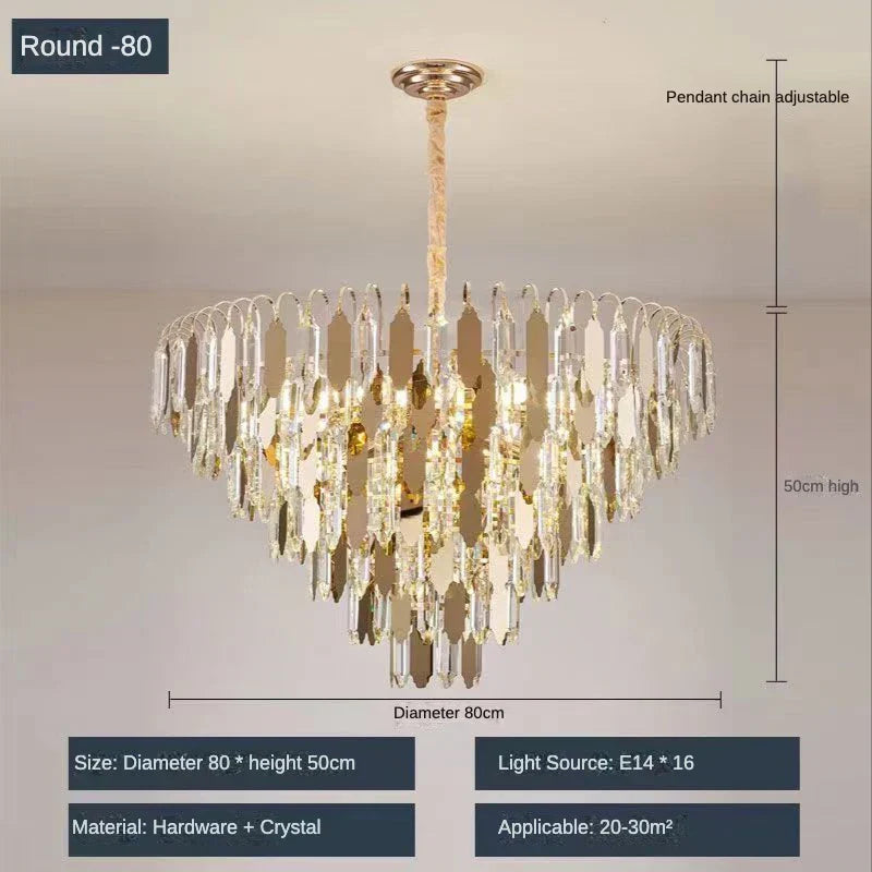 Modern LED Luxury Triangular Multi-Level Crystal Chandelier - Elegant Illumination for Living Rooms, Bedrooms, and Dining Spaces