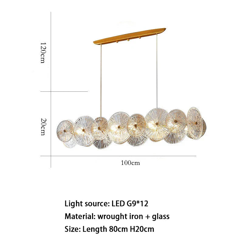 Sleek Postmodern Gold Electroplated Dining Chandelier - G9 Lighting for Bedrooms and Living Rooms - Indoor Luxury Glass Plate Fixture