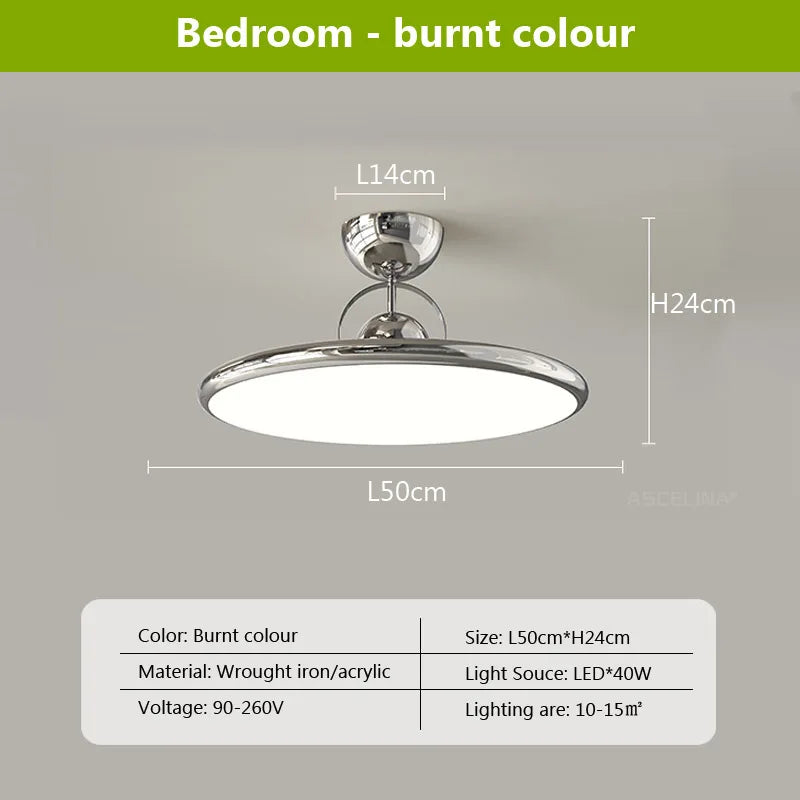 Nordic LED Ceiling Light - Cream Iron Flying Saucer Lamp for Living Room, Bedroom, Study Room, and Hallway