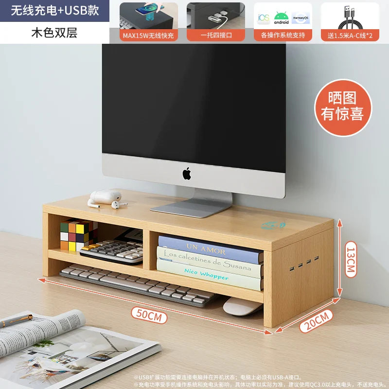 Desktop Computer Monitor Support With USB Office Desk Storage Box Monitor Stand Screen Holder Pc Laptop Home Office Desk ForGift