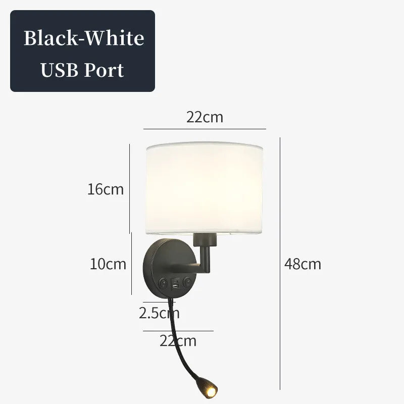 Bedside Wall Lamp with Rotating Spotlight - Modern Fabric Lampshade Reading Wall Sconce for Bedroom Home Decoration with LED E27