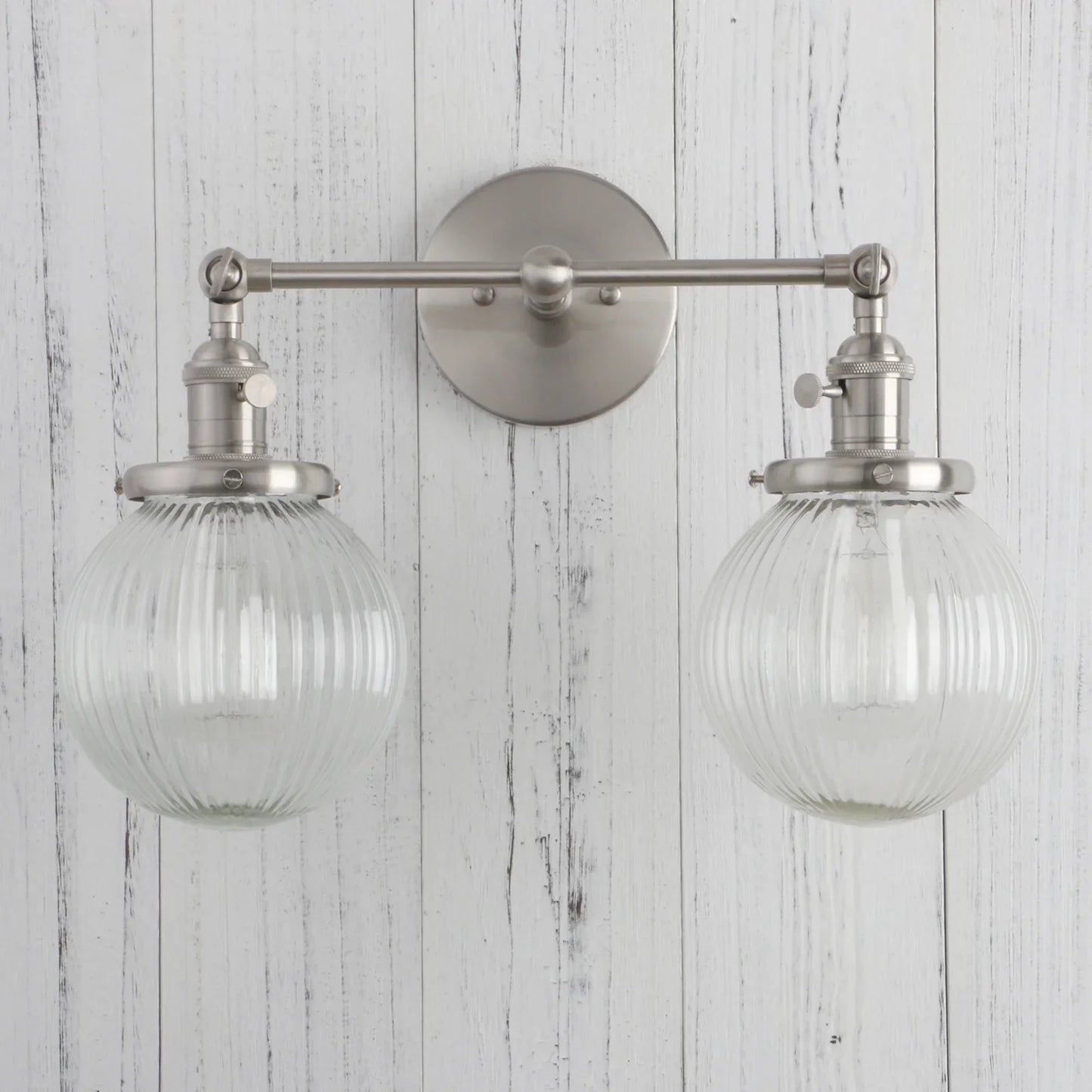 Phansthy Vintage Double Head Wall Sconces - Retro Rustic Wall Lamps with Globe Glass Shades and Switch