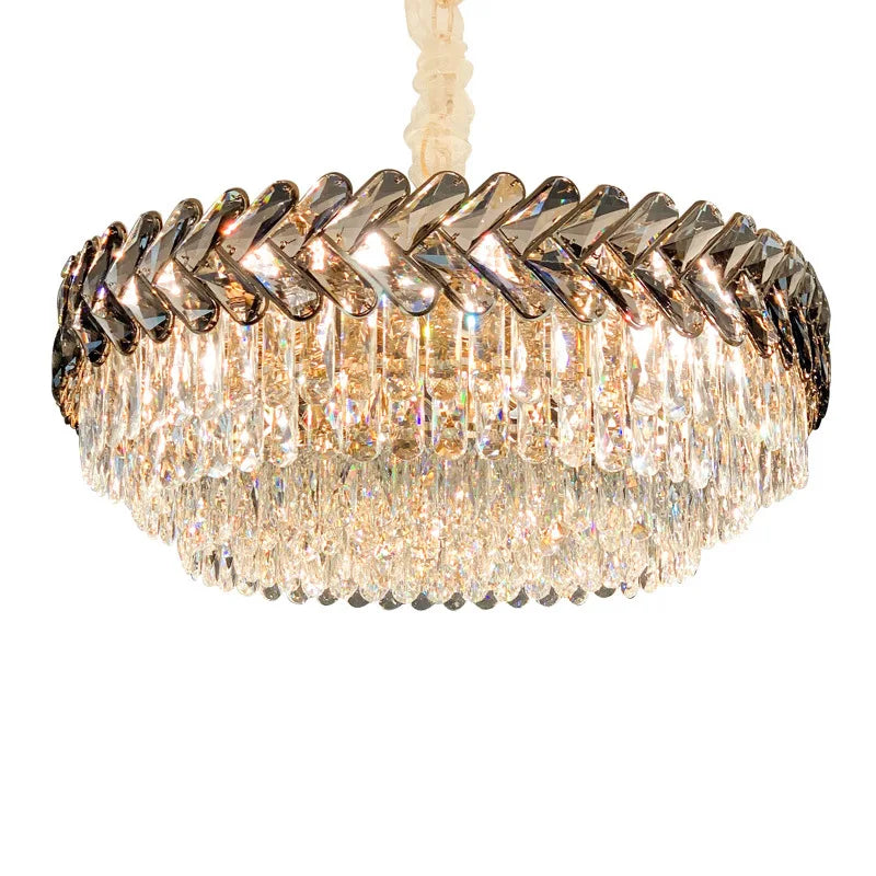 Luxury Living Room Crystal Chandelier - Elegance in Round Gold Design with LED Illumination
