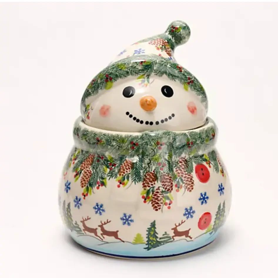 Polish Pottery Reindeer Snowman Cookie Jar