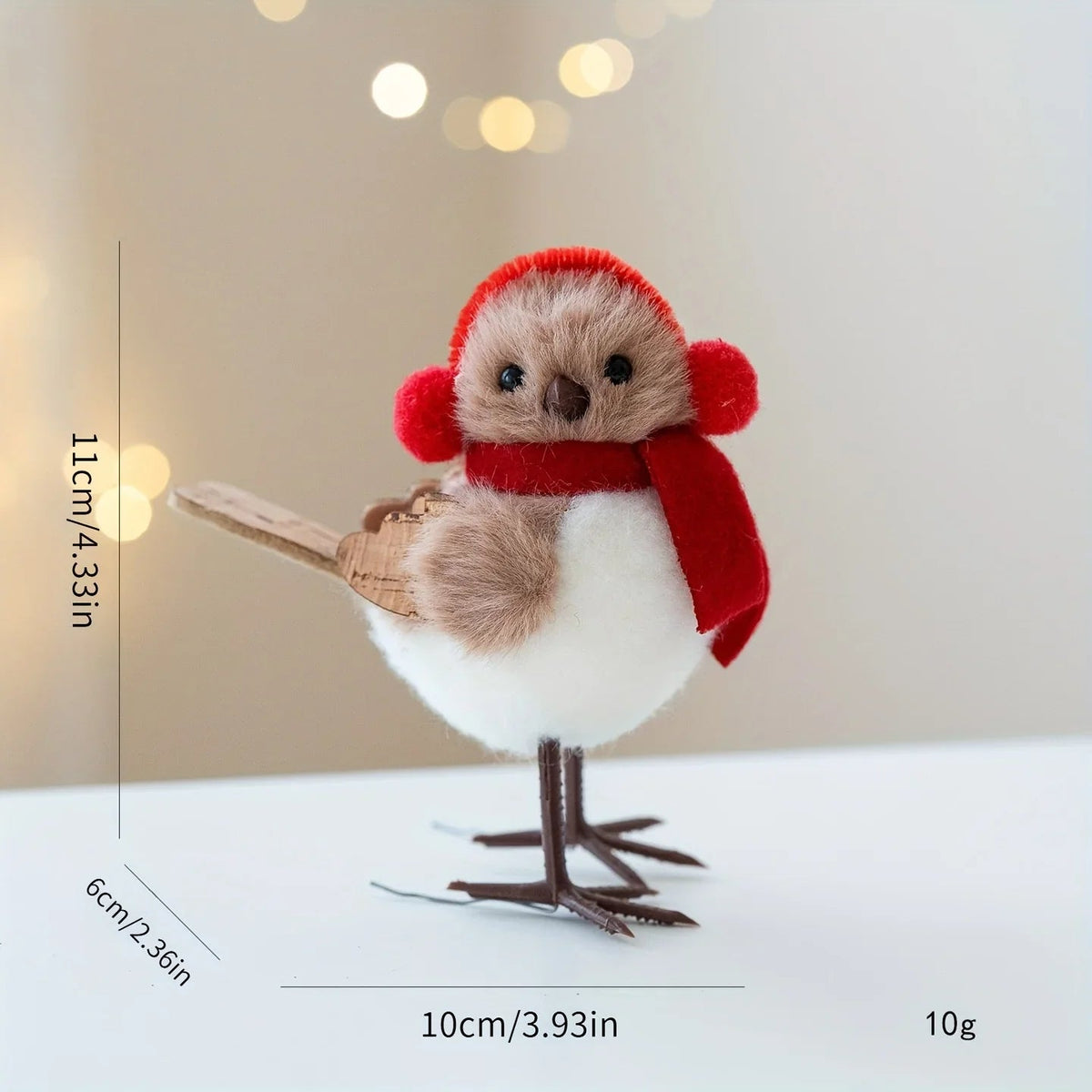 Soft Fabric Plush Bird Ornaments with Santa Hats - 3 Piece Set