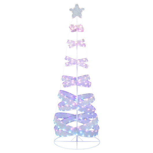 7 Feet Outdoor Spiral Christmas Tree for Party Xmas New Year Decoration with colorful lights and star topper