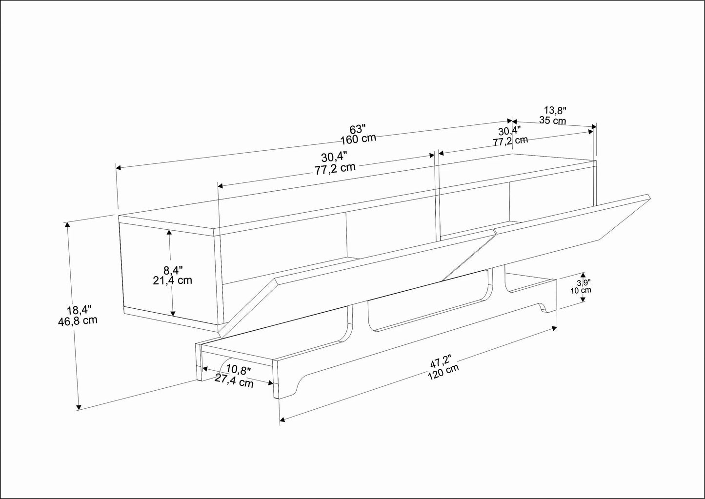 Tera 63" Wide TV Stand and Media Console for TVs up to 72"
