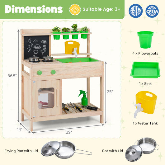 Kids Mud Kitchen Play Pretend Kitchen with Chalkboard for Kids Aged 3+
