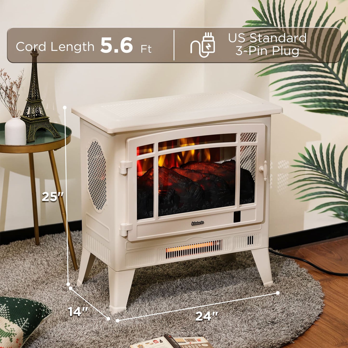 Suburbs TS25 Smart Electric Fireplace Stove Heater, WiFi Enabled