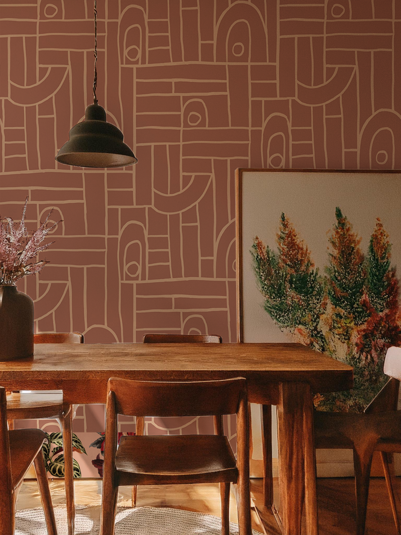 Deco Tile Wallpaper, terra cotta and peach