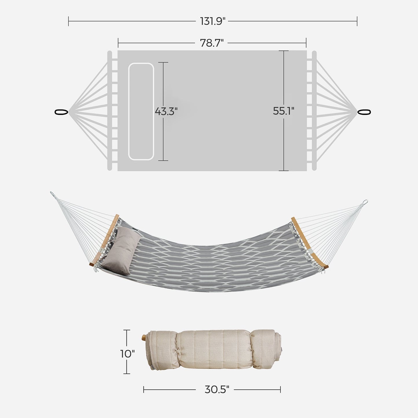 Quilted Hammock with Curved Bamboo Spreaders, Pillow