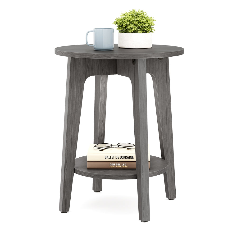 Round End Table with Lower Shelf