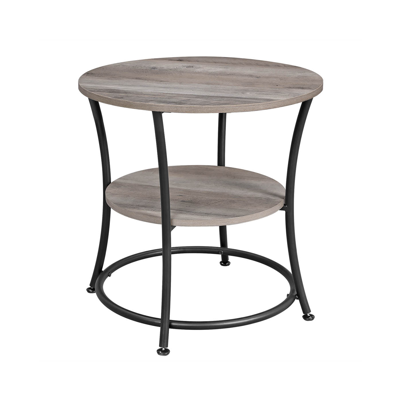 HWLEXTRA Side Table, Round End Table with 2 Shelves, Living Room, Bedroom, Easy Assembly, Metal, Industrial Design, Vintage, Shabby Chic, Greige