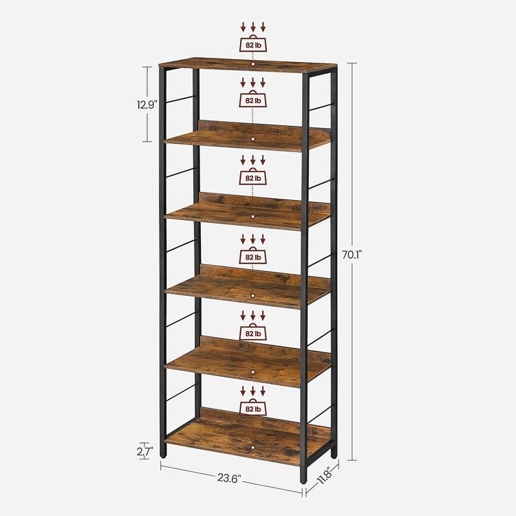 6-Tier Bookshelf, Bookcase for Office, 11.8 x 23.6 x 70.1 Inches, Shelving Unit, with Back Panels