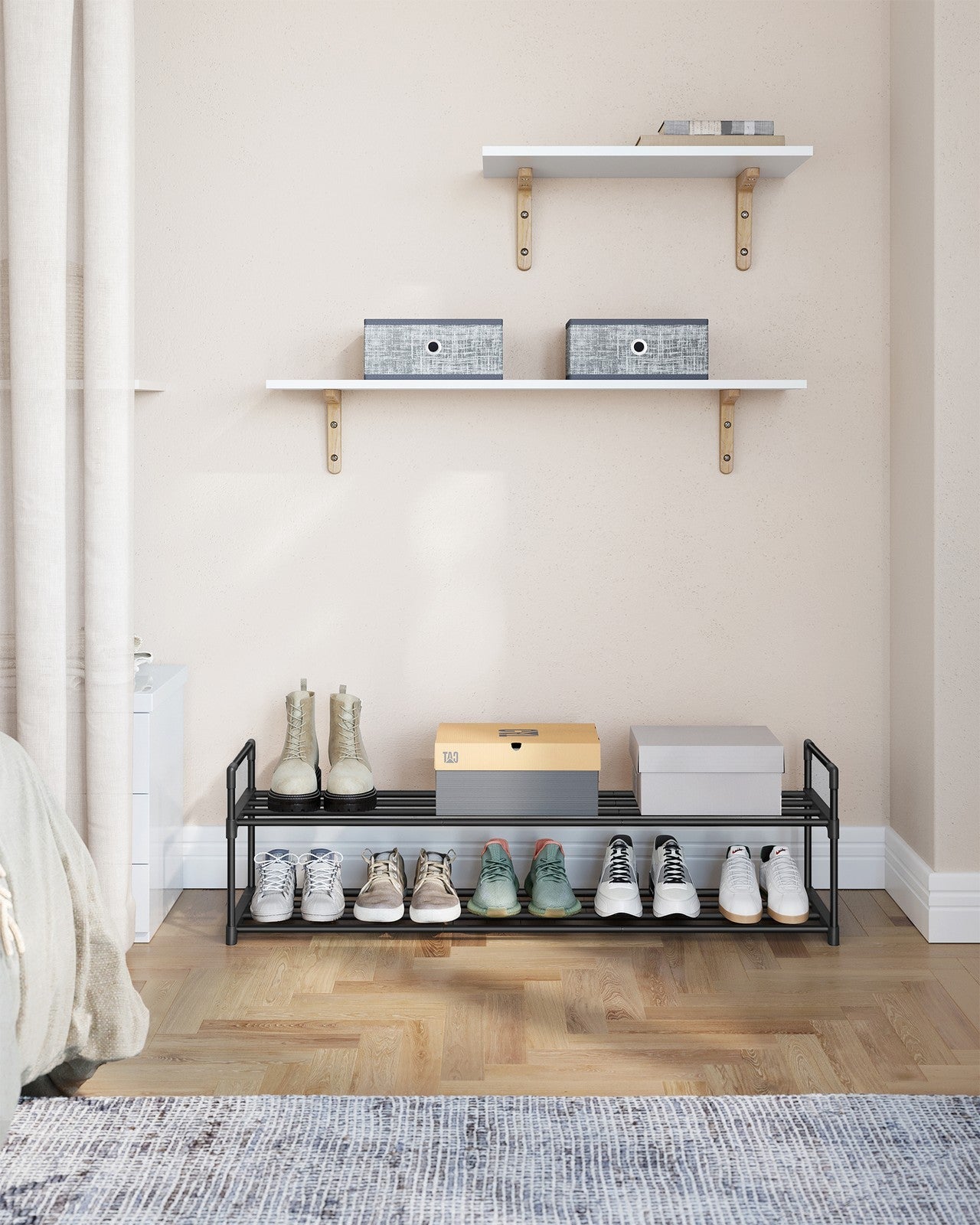 2 Tier Metal Shoe Rack for 12 Pairs of Shoes