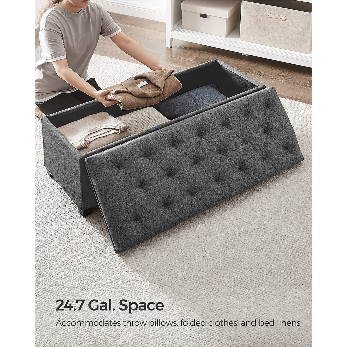 Storage Ottoman Bench with Legs, Load up to 660 lb