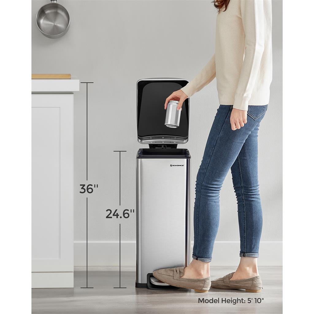 13 Gallon Garbage Can for Narrow Spaces with Soft-Close Lid