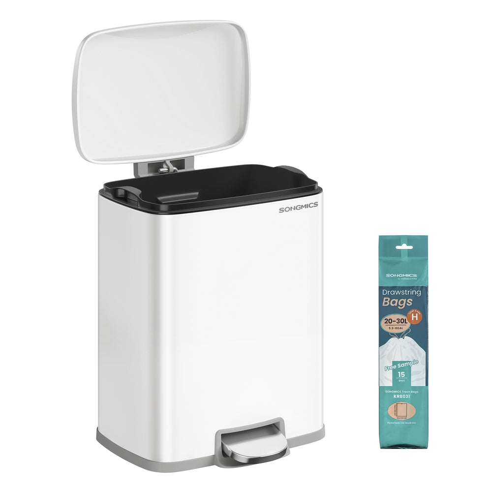 Stainless steel kitchen trash can with soft close lid and inner bucket
