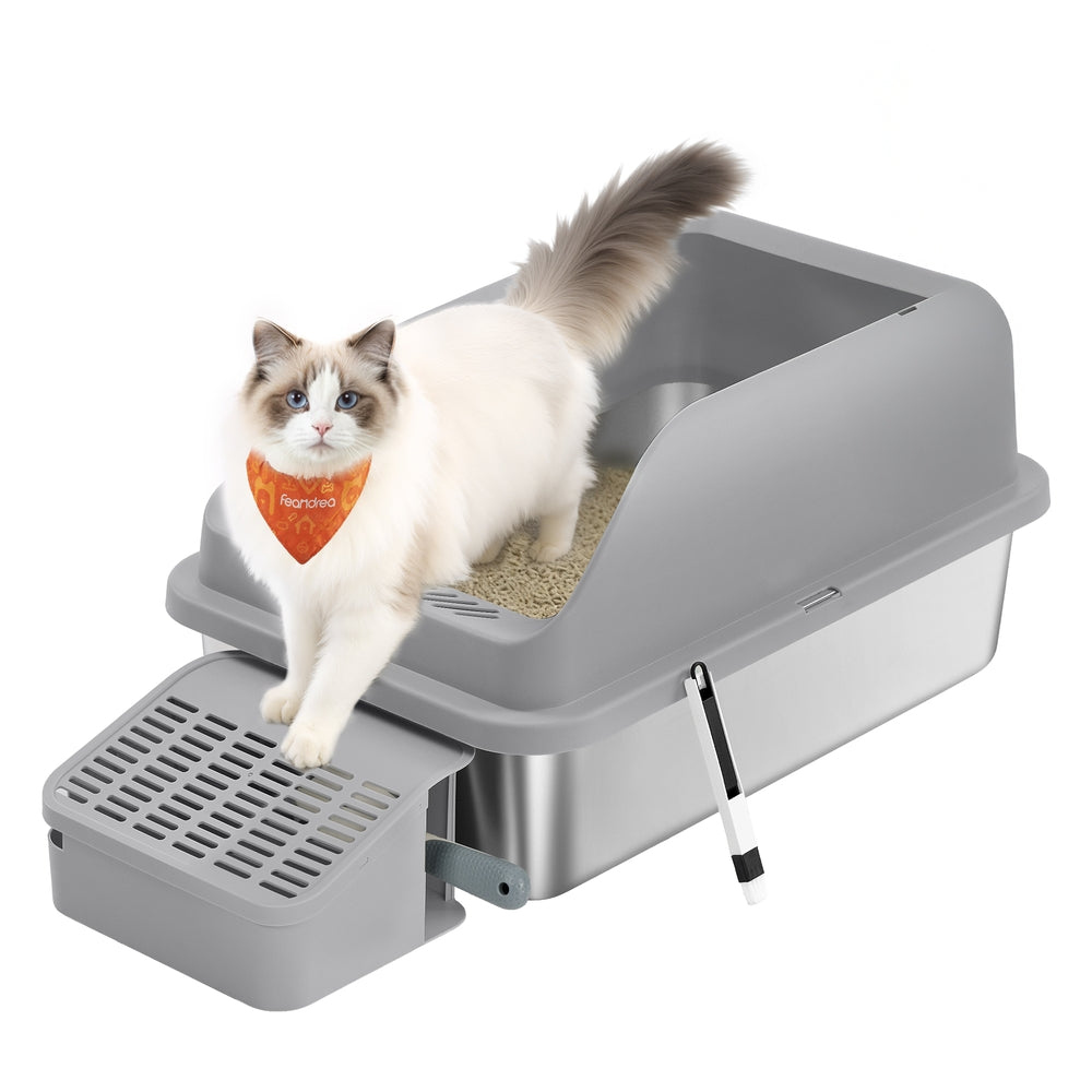 Stainless Steel Cat Litter Box with Open Top Dove Gray